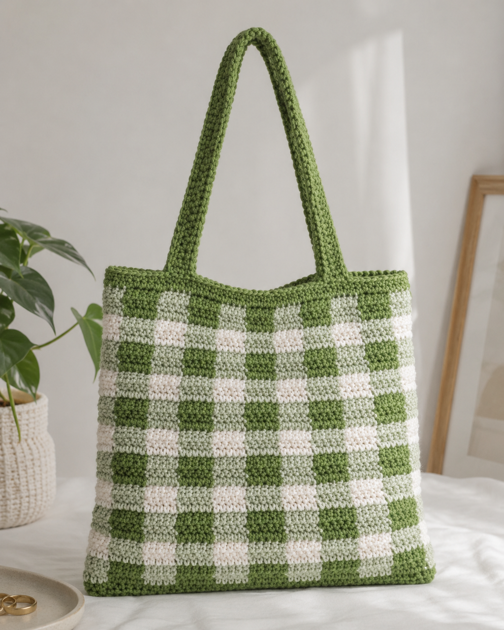 Green tote checkered