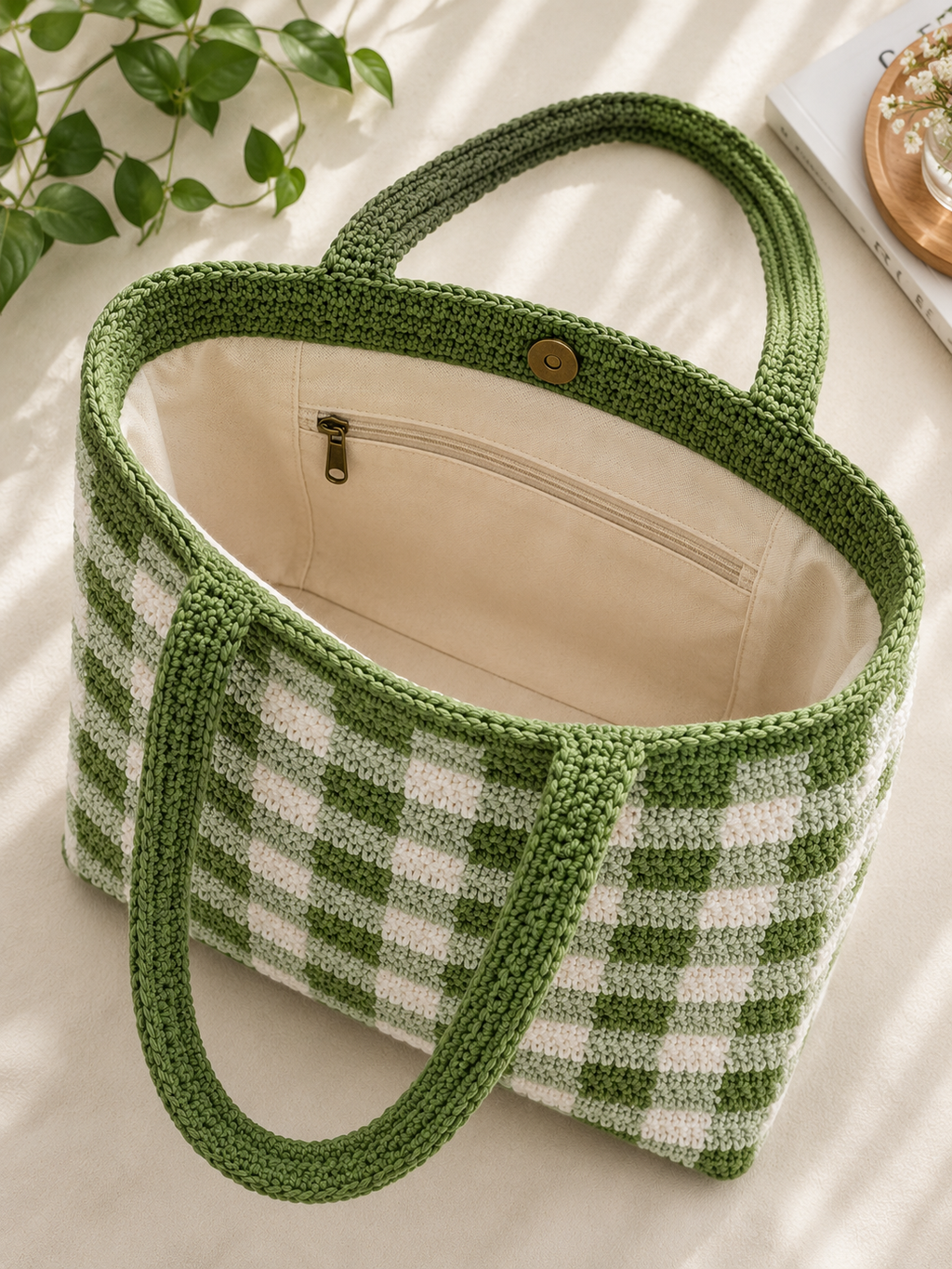Green tote checkered